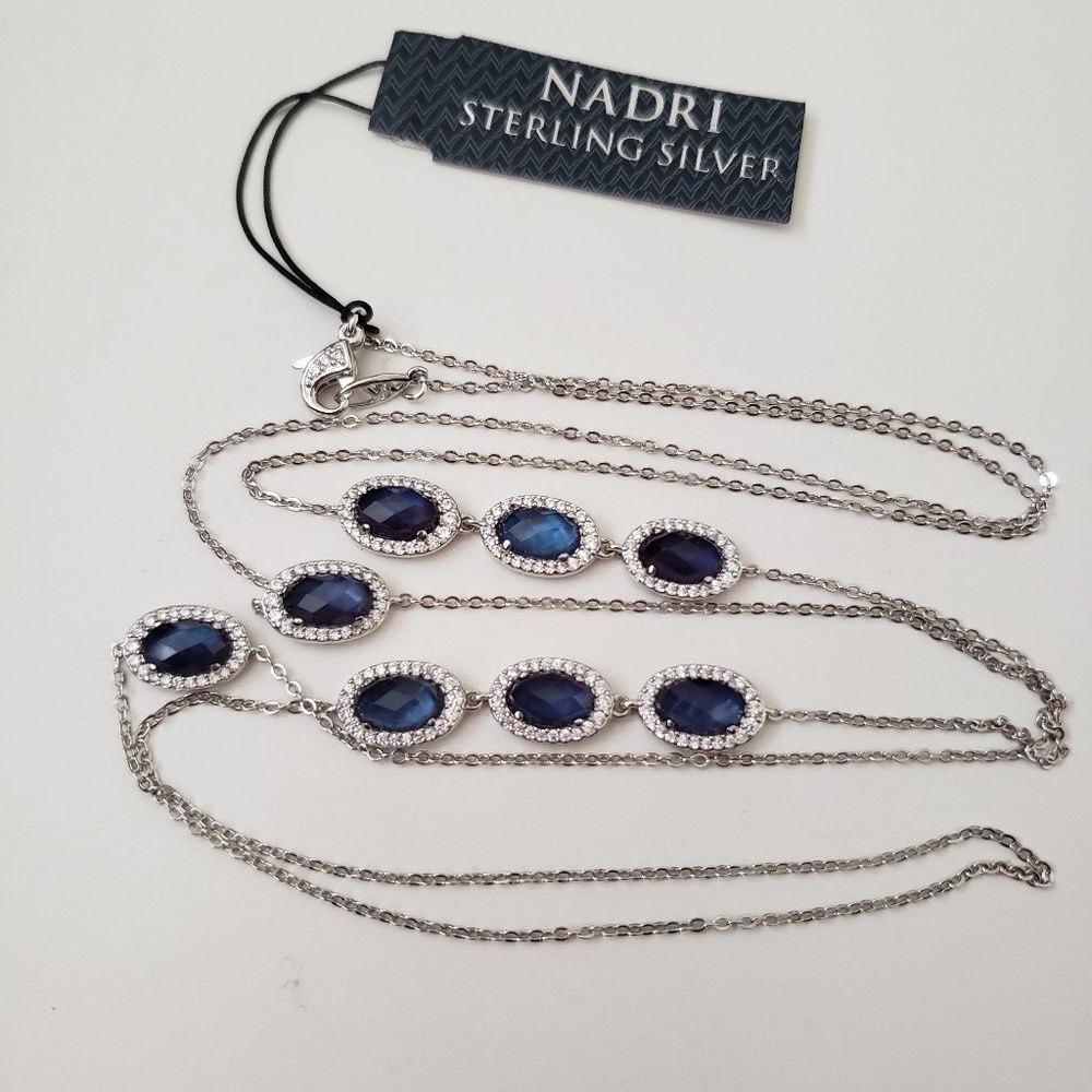 NADRI Sterling Silver Station Long Necklace 36"